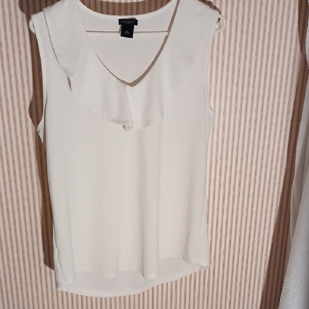 White Ruffle V-Neck Sleeveless Top - Ann Taylor